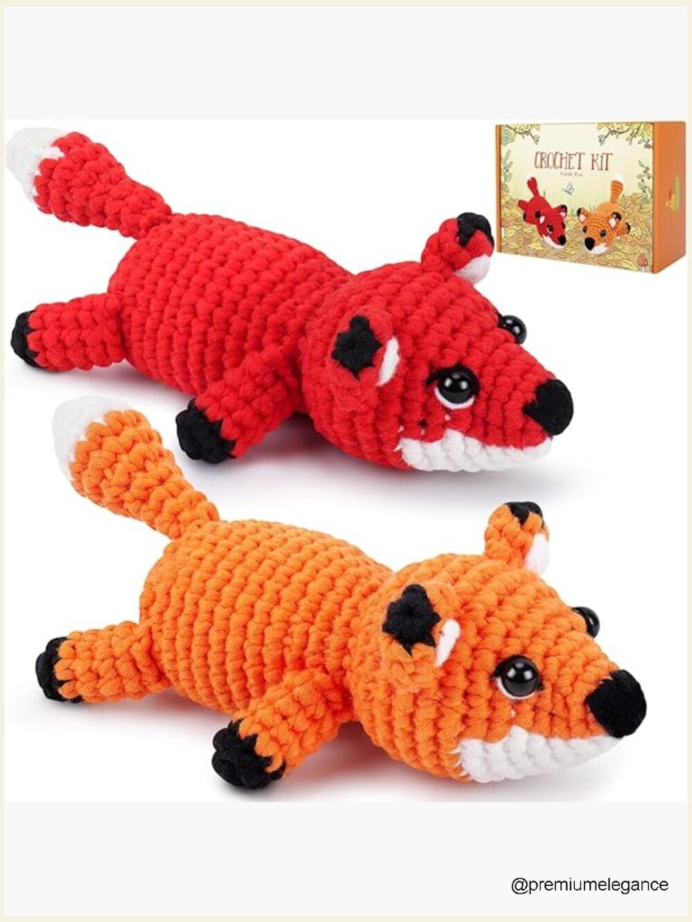 2 PCS Fox Crochet Kit for Beginners with Video Tutorials, Complete Set